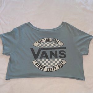 Dusty blue vans off the wall crop top